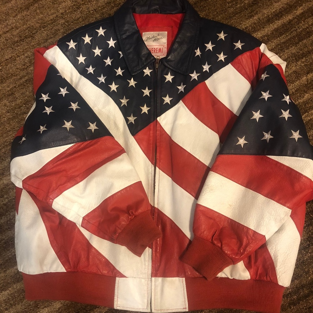 Men's 3X Michael Hoban Leather Flag Jacket
